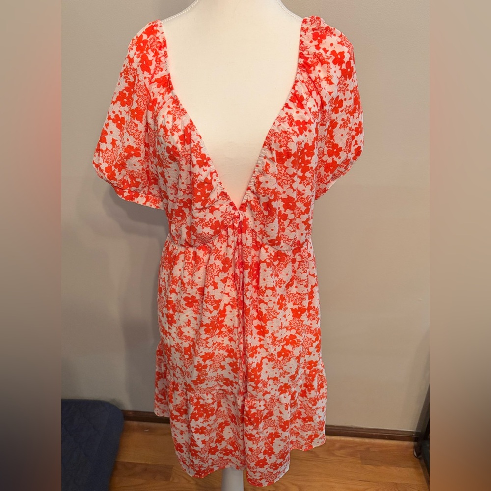 Vibrant Orange and White Floral Dress